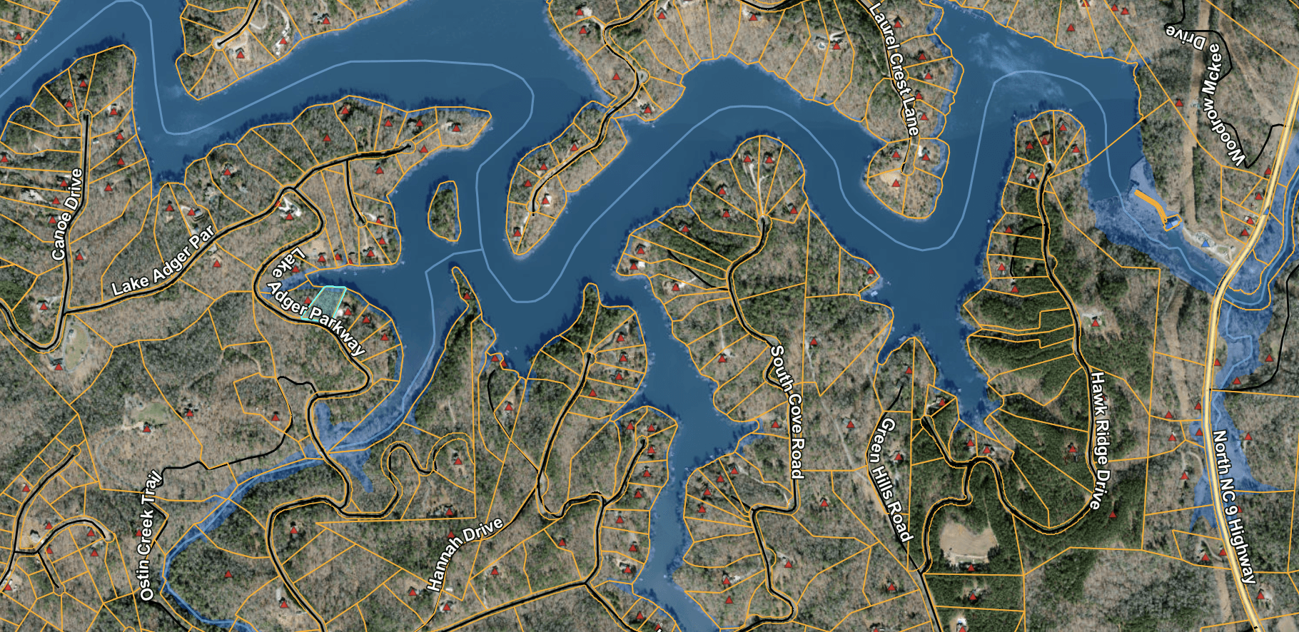 Lake Adger Parkway waterfront lot on north-facing cove, Mill Spring NC