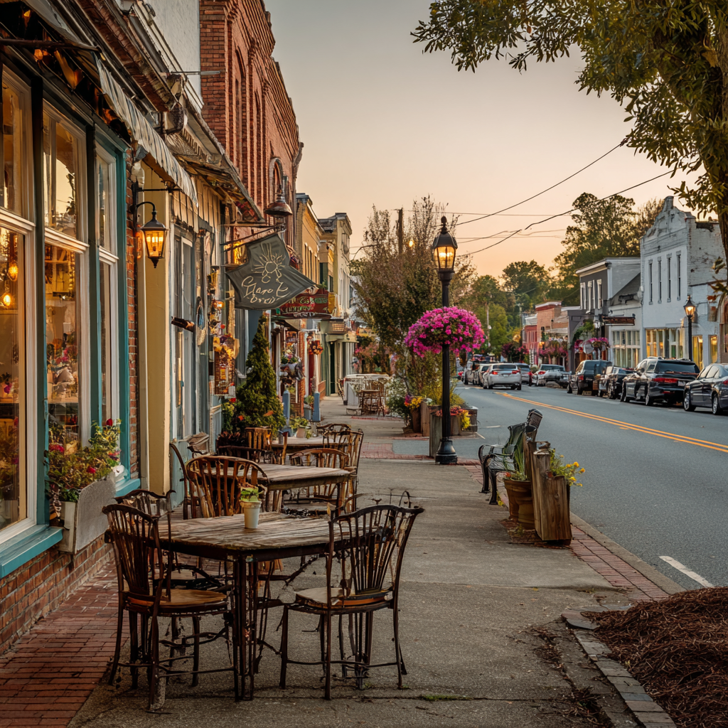 Charming main street of a small Carolina cultural town